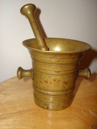 Vtg Pharmacy Heavy Solid Brass Mortar And Pestle Medical Brass Apothecary photo