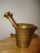 Vtg Pharmacy Heavy Solid Brass Mortar And Pestle Medical Brass Apothecary Primitives photo 5