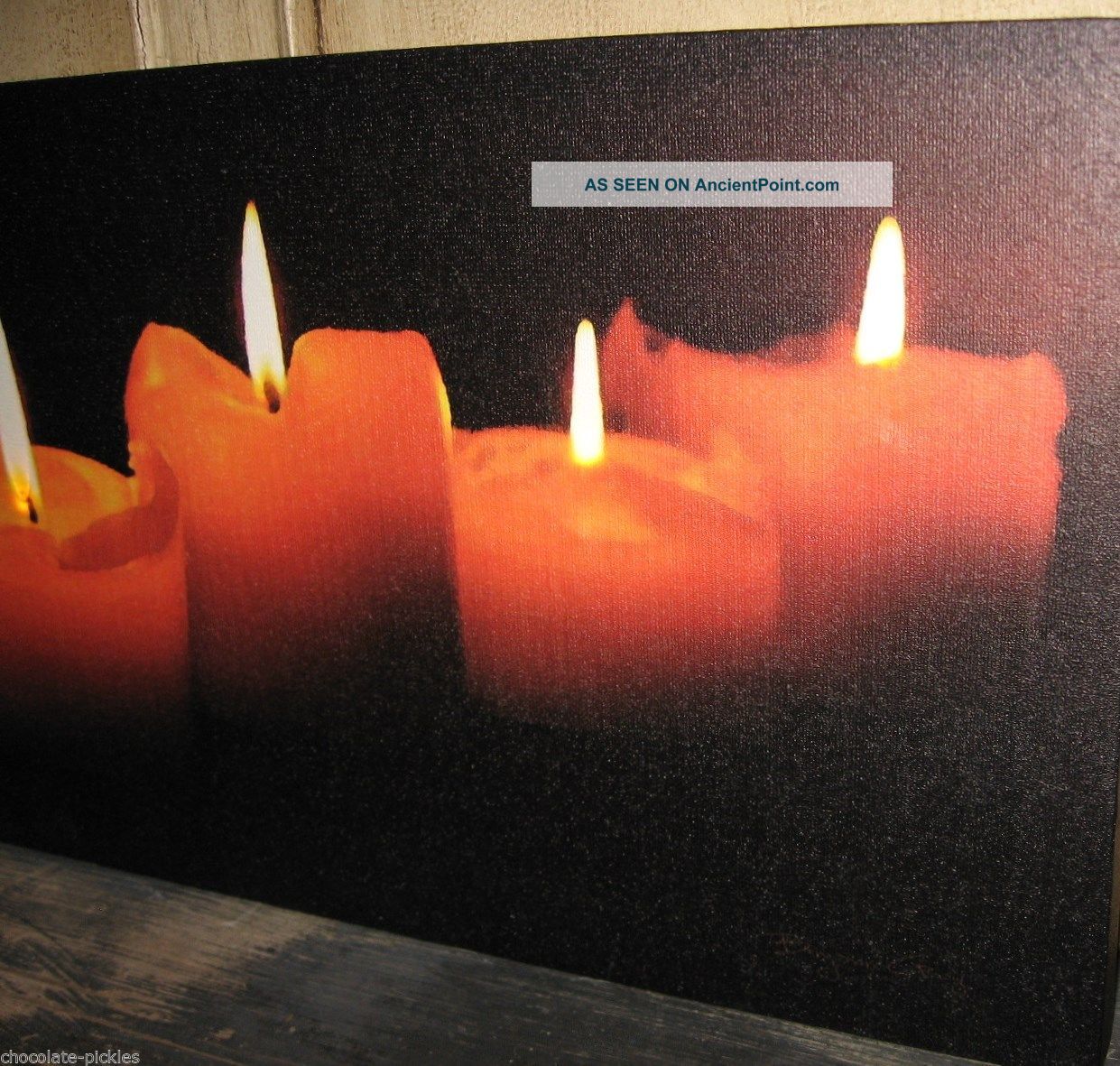 Pillar Candles Lighted Canvas Picture Primitive Christmas