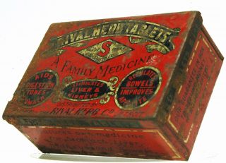Antique Medicine Tin Quack Cure Box Litho Rival Herb Tablets Detroit,  Mich.  Rare photo