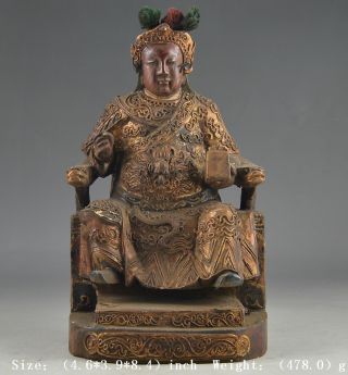 Asian Camphorwood Old Handwork Gold - Plating Carving Emperor Dragon Statue Decor photo