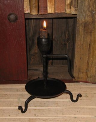 Black Wrought Iron Candle Holder Stick 18th C Civil War Era Style+candle photo