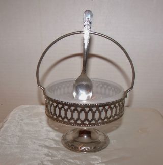 Dainty Antique Sterling Silver Serving Bowl W/ Handle/piercings & Embossment/ photo