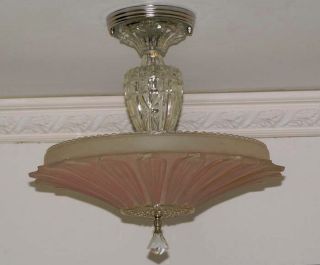 ((sunflower))  30s Art Deco Ceiling Lamp Light Vintage Chandelier (mint) photo