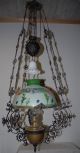Antique (art Nouveau) Iron/brass Floral Hanging Oil Lamp Chandeliers, Fixtures, Sconces photo 6