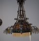 French Antique Rare Wrought Iron Glass And Load Art 4 - Light Chandelier Chandeliers, Fixtures, Sconces photo 9