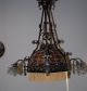 French Antique Rare Wrought Iron Glass And Load Art 4 - Light Chandelier Chandeliers, Fixtures, Sconces photo 2