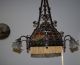 French Antique Rare Wrought Iron Glass And Load Art 4 - Light Chandelier Chandeliers, Fixtures, Sconces photo 6