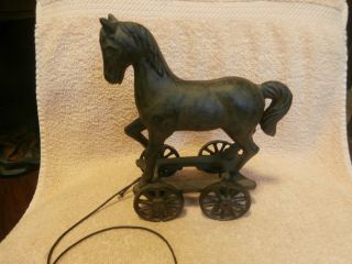 Vintage Style Cast Iron Horse Pull Toy Primitive Christmas Decor Doorstop Shelf photo