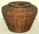 19th C Woven Basket,  Northeast,  Penobscot,  Ash,  Sweet Grass,  Carved Handle,  8 