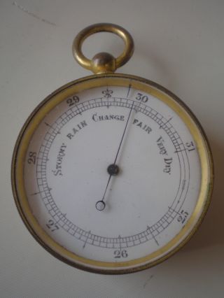 Quality Antique Brass Gilded Edwardian Pocket Barometer photo