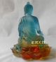 Chinese Liuli Crystal Vase Art Glass Kwan Yin Statue Medicine Buddha Lotus Blue Kwan-yin photo 1