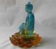 Chinese Liuli Crystal Vase Art Glass Kwan Yin Statue Medicine Buddha Lotus Blue Kwan-yin photo 2