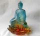 Chinese Liuli Crystal Vase Art Glass Kwan Yin Statue Medicine Buddha Lotus Blue Kwan-yin photo 3