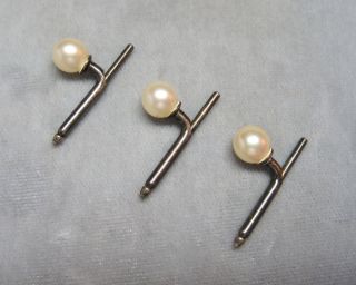 Of 3 Antique Sterling Silver & Pearl Buttons (wrc) photo