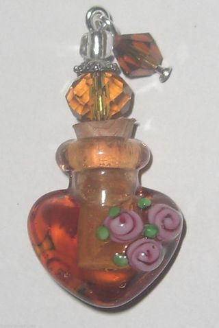 1pc Brown Roses Heart Hollow Glass Lampwork Perfume Bottle Seasonal Holiday Gift photo
