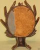 Antique Cast Metal Deer Antler Oval Bevel Mirror 1890s Mirrors photo 3