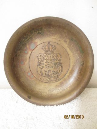 Antique Danmark Denmark Crown Crest Bowl Dish Aegte Ildfast Ff Bronce Bronze photo