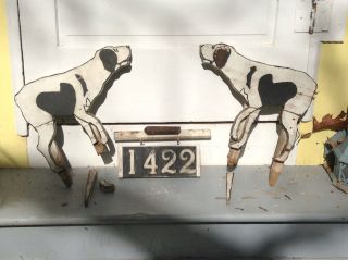 Antique Vintage Folk Art Painted Wood Dogs House Number Sign Lawn Ornament photo
