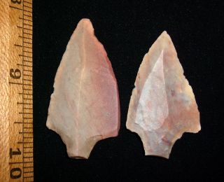 (2) Colorful Sahara Mesolithic Stemmed Spears,  Collectible African Arrowheads photo