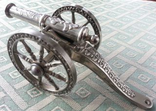 Stunning Cannon Brass Silver Plate Statue Made In England British Empire photo