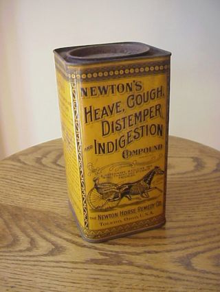 Newton Horse Remedy Heave,  Cough,  Distemper,  Indigestion Tin,  1916 photo