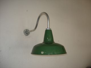 Vintage Wheeler Industrial Gooseneck Arm Barn Light Lamp Porcelain Green Shade photo