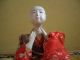 Japanese Antique Doll Red Kimono So Pain Old Vintage No Hair Hands Upward Dolls photo 1