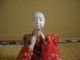 Japanese Antique Doll Red Kimono So Pain Old Vintage No Hair Hands Upward Dolls photo 2
