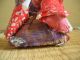 Japanese Antique Doll Red Kimono So Pain Old Vintage No Hair Hands Upward Dolls photo 3