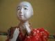 Japanese Antique Doll Red Kimono So Pain Old Vintage No Hair Hands Upward Dolls photo 6