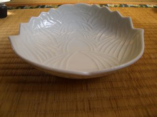 Japanese Antique Bowl Rare Stlye Design Leaf Side Sculpture White Color Bland photo