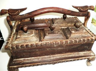 W101 Antique Chinese 1500 ' S Ming Dynasty Wooden Carved Tea Ceremonial Carrier photo