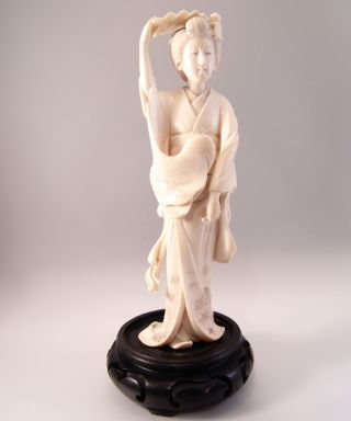 Antique Faux Ivory Geisha Figure Japan Japanese Figurine 19th Century Signed photo