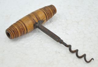 1850s Antique Hand Crafted Iron Wooden Cork Screw Bottle Opener photo
