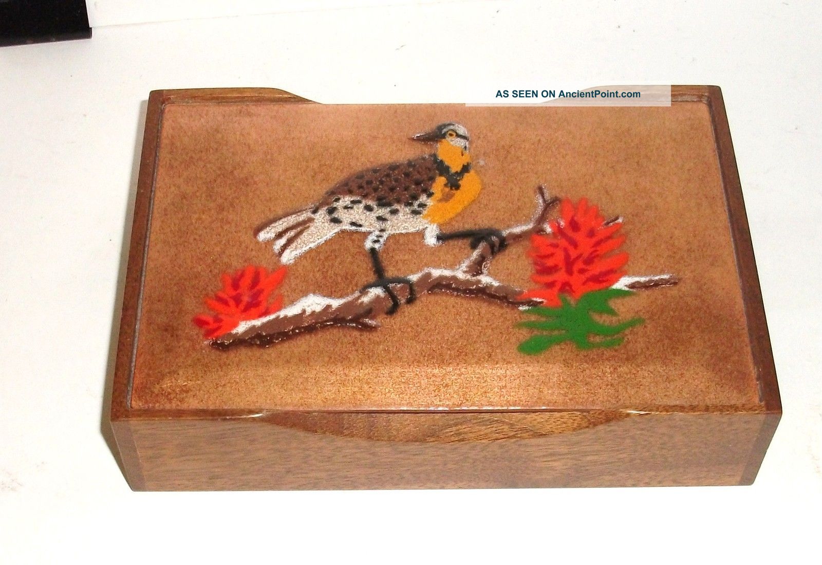 Annemarie Davidson Bird On A Tree Humidor Enamel Copper Wooden Box Metalware photo