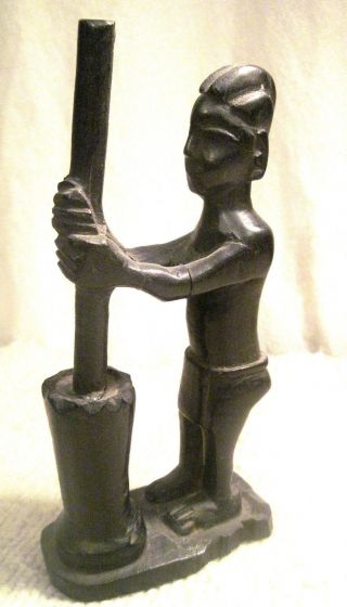 1900s Dogon Mali Wood Statue Woman Pounding Pearl Millet photo