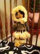 Alaska Native Eskimo Doll Seal Skin W/fur Headdress & Skirt 15 