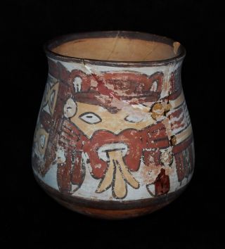 Large Pre - Columbian Nazca Polychrome Pottery Bowl 6 1/4 