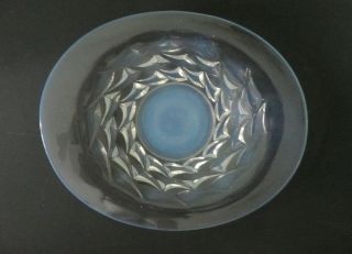Large French Art Deco Opalescent Elongated Oval Glass Bowl 14.  5 