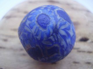 Rare Byzantine Period Cobalt Blue & Light Blue Spherical Mosaic Glass Bead photo