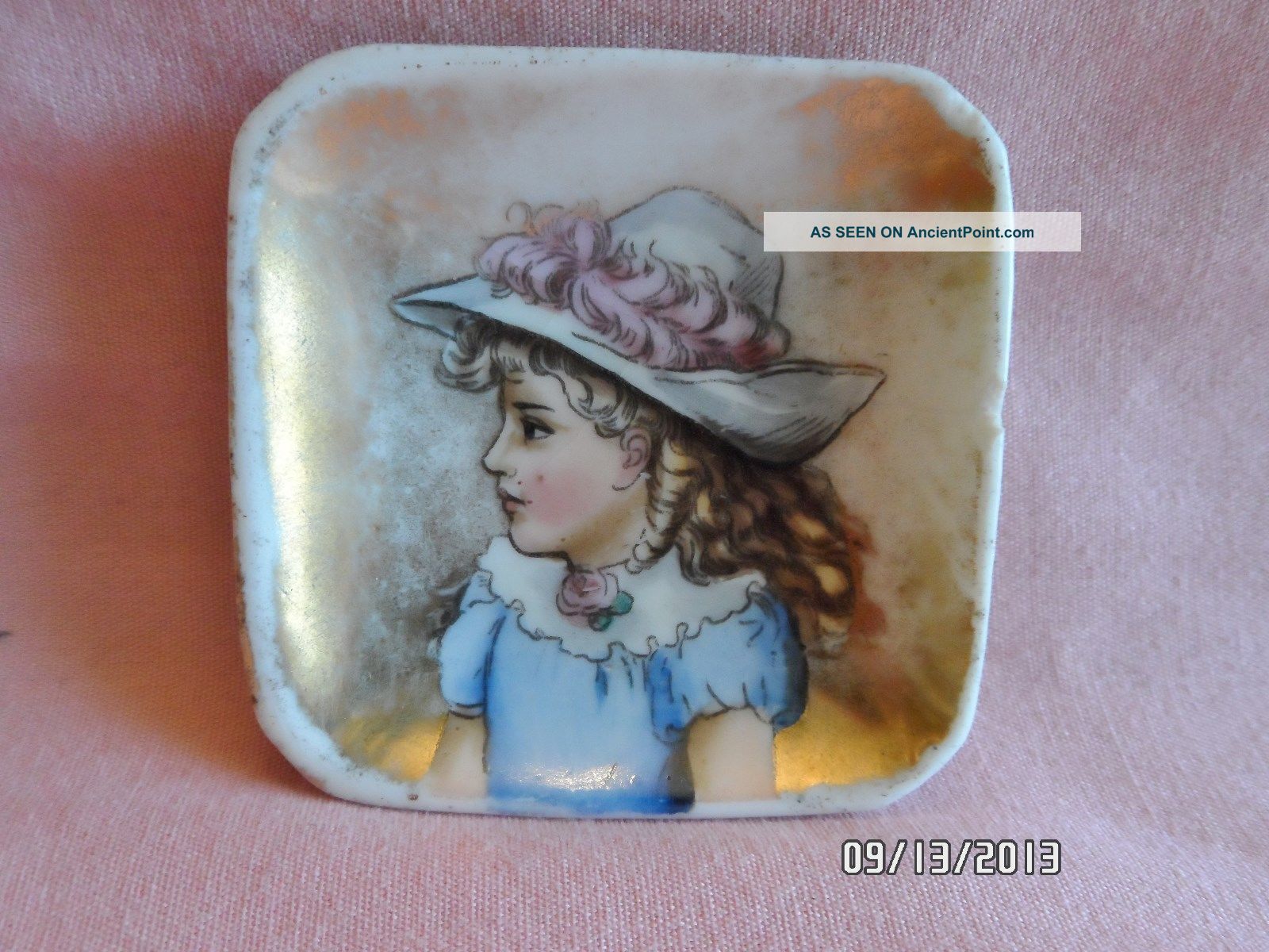 Antique Vintage Miniature Porcelain Plate With A Hand Painted Portrait Of A Girl Cups & Saucers photo