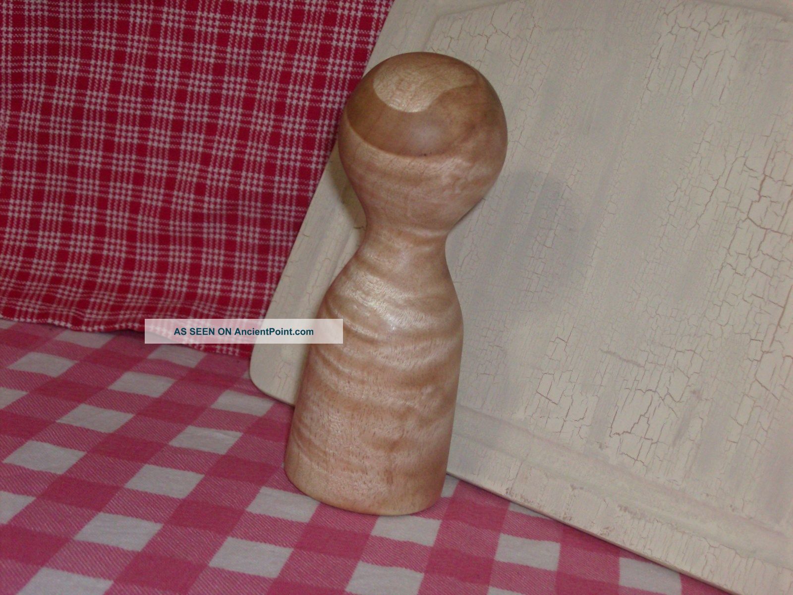 Heavy Tiger Maple Kitchen Garlic Spice Herb Grinder Crusher Wooden Mortar Pestle Primitives photo
