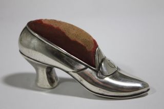Antique Victorian Gorham Sterling Silver Figural Shoe Pin Cushion, photo