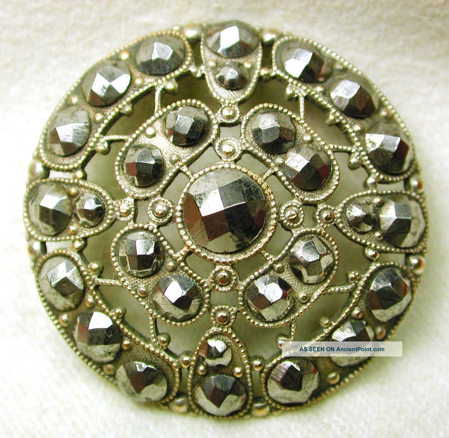 Antique Brass Button Pierced Filigree W/ Large Cut Steel Accents Lg Sz Buttons photo