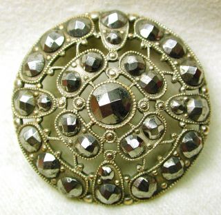 Antique Brass Button Pierced Filigree W/ Large Cut Steel Accents Lg Sz photo