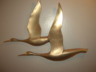 Vintage Brass Wall Art Sculpture Birds Ducks Geese Flight Mid Century Hanging photo
