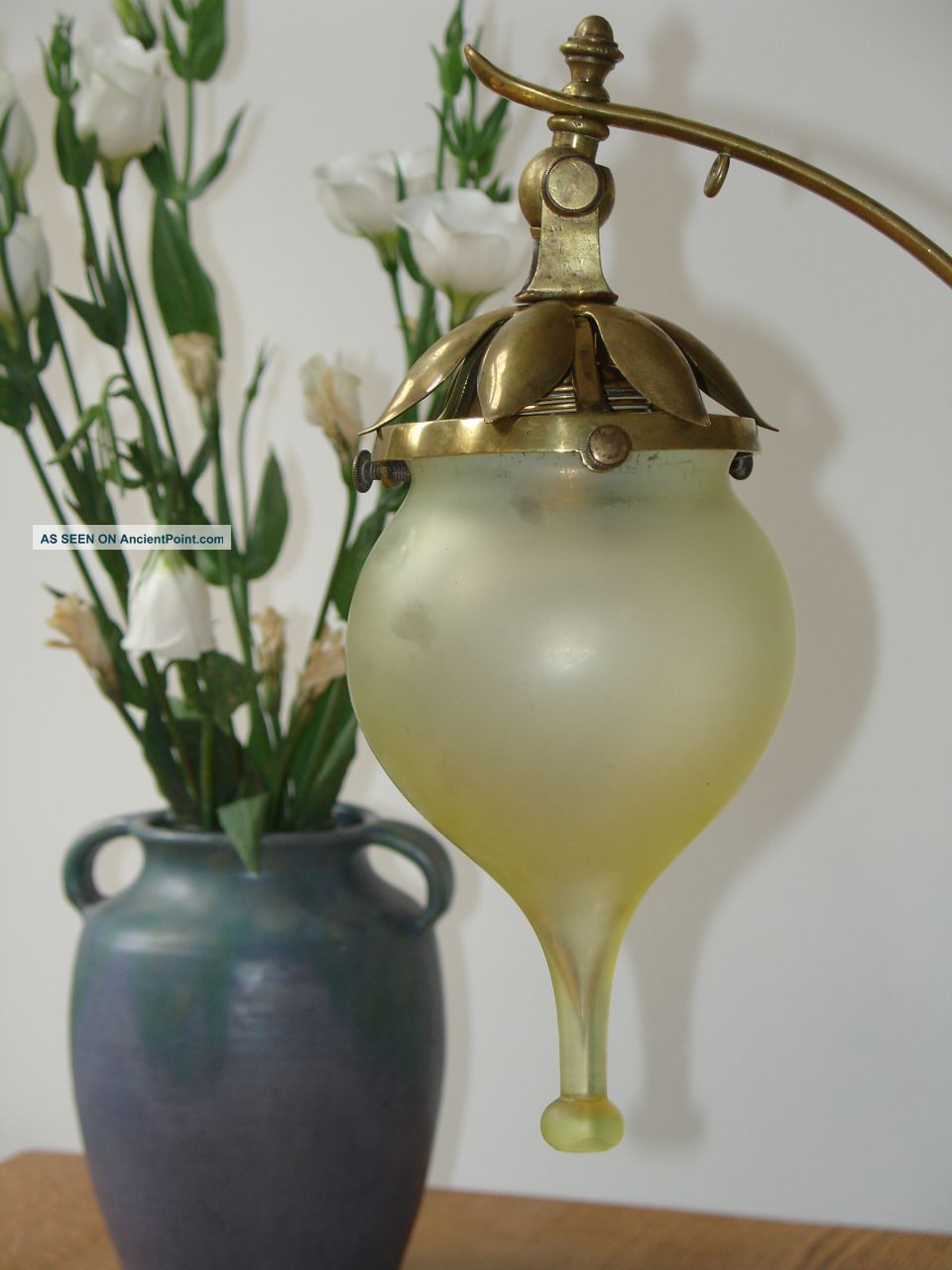 Signed Was Benson Arts & Crafts Nouveau Table Lamp And Vaseline Shade Arts & Crafts Movement photo