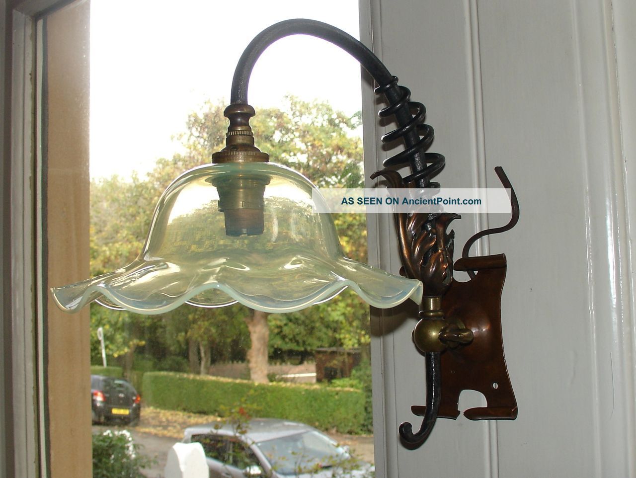 Signed Was Benson Arts & Crafts Nouveau Wall Light Lamp And Vaseline Shade Arts & Crafts Movement photo