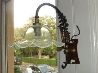 Signed Was Benson Arts & Crafts Nouveau Wall Light Lamp And Vaseline Shade photo